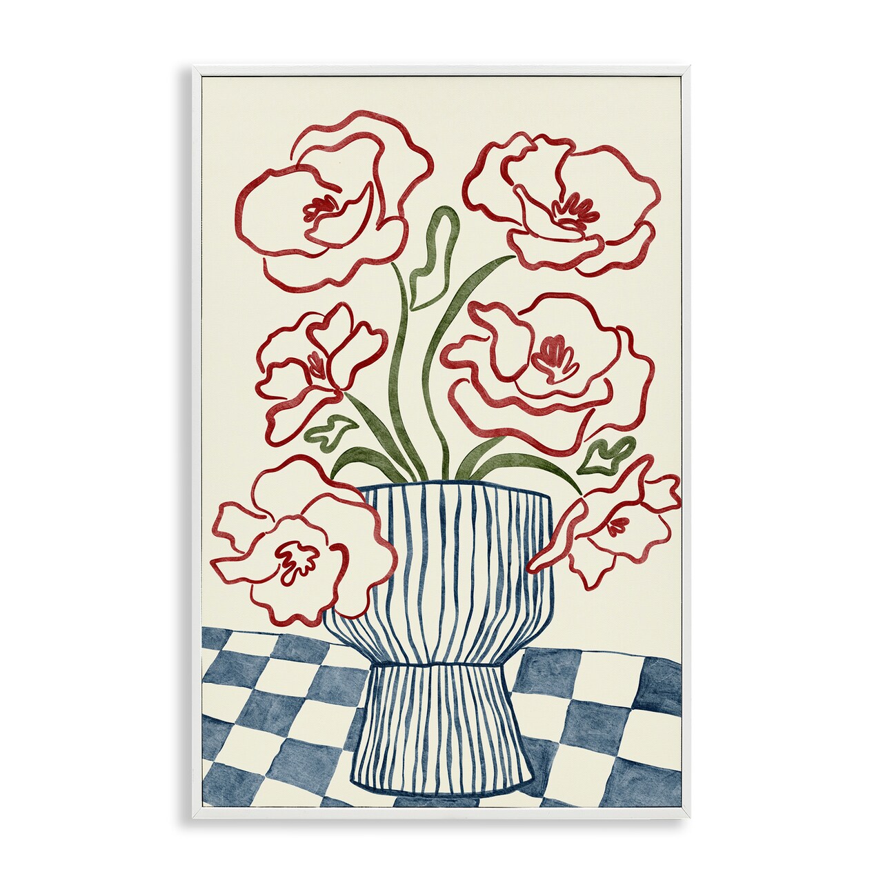 Stupell Industries Flower Vase on Minimal Checkered Framed Giclee, design by JJ Design House LLC